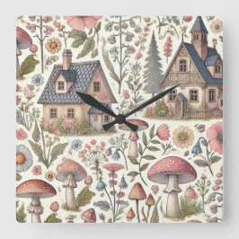 Kerngehäuse Pilz- und Blumenmuster Quadratische Wanduhr