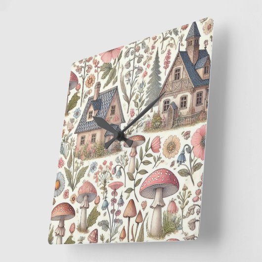 Kerngehäuse Pilz- und Blumenmuster Quadratische Wanduhr (Winkel)