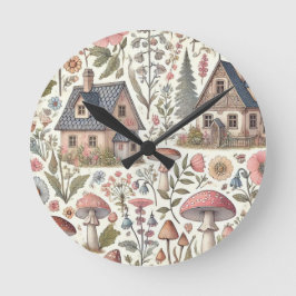 Kerngehäuse Pilz- und Blumenmuster Runde Wanduhr