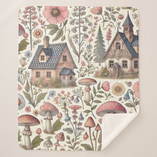 Kerngehäuse Pilz- und Blumenmuster Sherpadecke (Vorderseite)