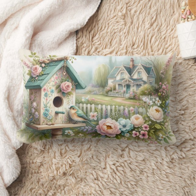 Kerngeschäft Vogelhaus mit Blumengarten Lendenkissen (Decke)