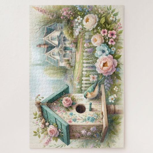 Kerngeschäft Vogelhaus mit Blumengarten Puzzle (Vertikal)