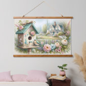 Kerngeschäft Vogelhaus mit Blumengarten Wandteppich Mit Holzrahmen (Schlafzimmer)