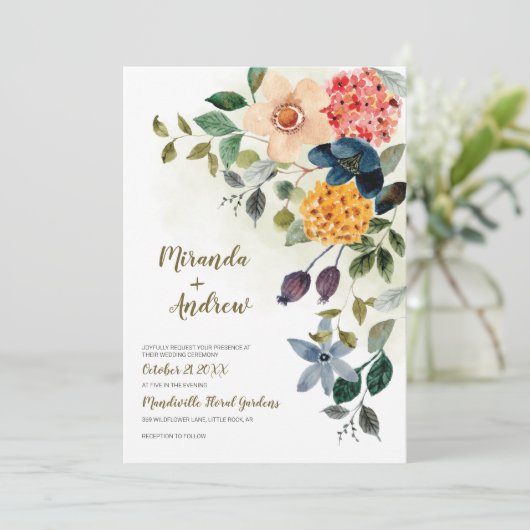 Kernhochzeit | Rustikaler Blumengarten Einladung (Stehend Vorderseite)