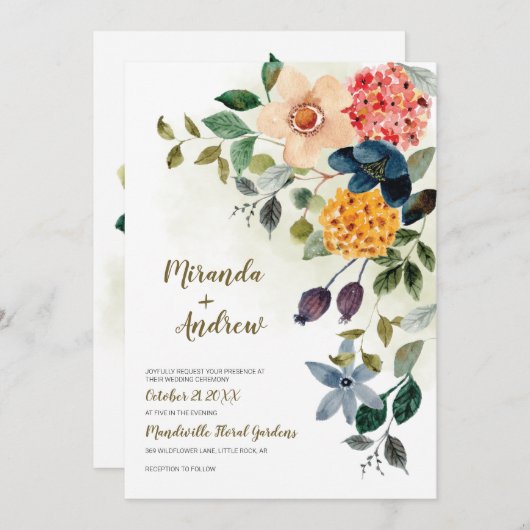 Kernhochzeit | Rustikaler Blumengarten Einladung (Vorne/Hinten)