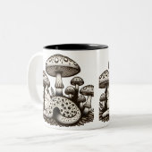 Kernkatze mit Pilzen Zweifarbige Tasse (Vorderseite Links)