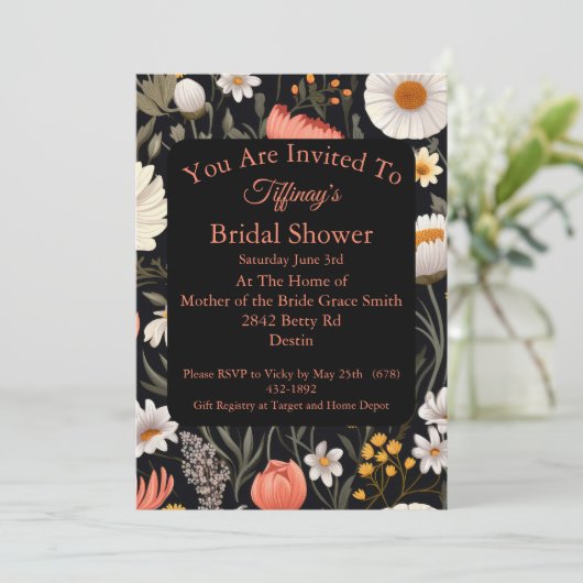 Kernnetz-Wildblume-Brautparty Einladung (Stehend Vorderseite)