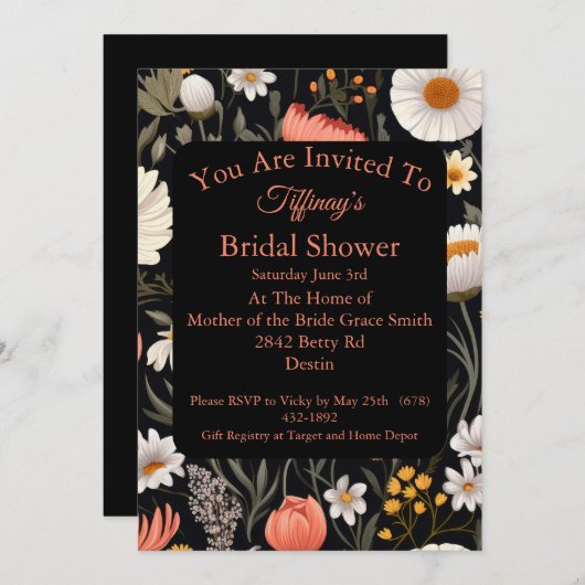 Kernnetz-Wildblume-Brautparty Einladung (Vorne/Hinten)