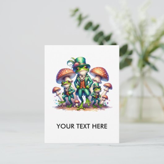 Kernpolster Extravagant tanzende Grünfrosche Postkarte (Stehend Vorderseite)
