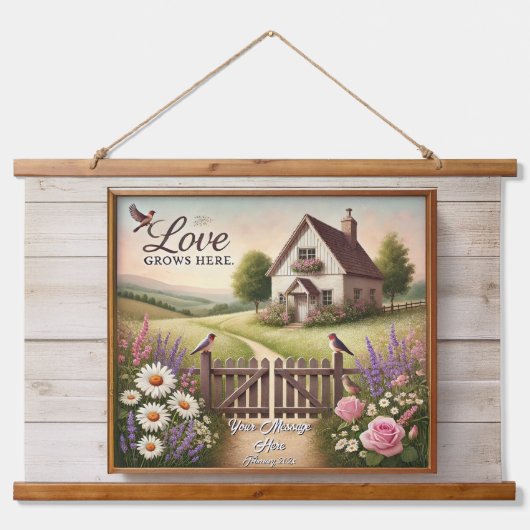 Kernpunkt "Liebe wächst hier" Wandteppich Mit Holzrahmen (Vorne)