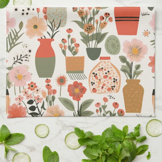 Kernvase und Blume Geschirrtuch (Gefaltet)