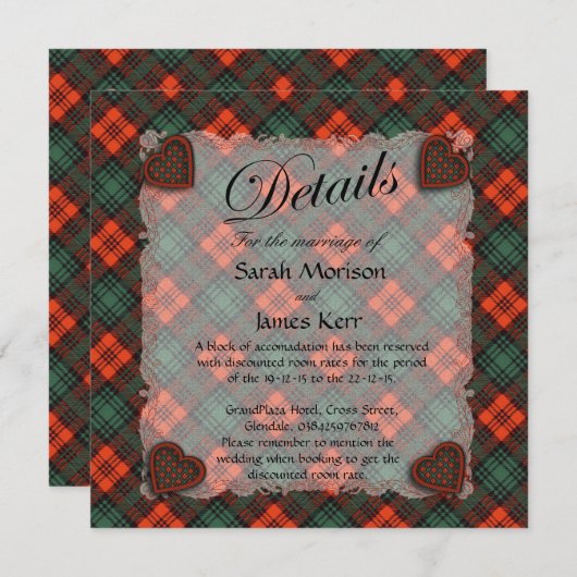 Kerr Scottish Clan tartan - Kariert Einladung (Vorne/Hinten)