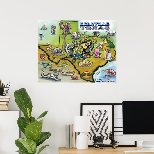 Kerrville TEXAS Karte Poster (Heimbüro)
