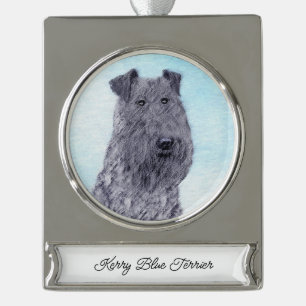 Kerry Blue Terrier Malerei Niedliche Original Dog Banner-Ornament Silber