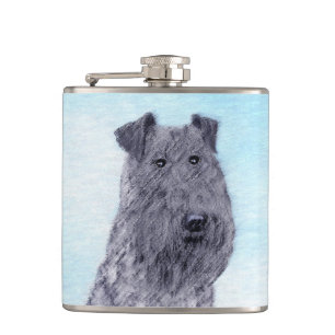 Kerry Blue Terrier Malerei Niedliche Original Dog  Flachmann