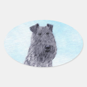 Kerry Blue Terrier Malerei Niedliche Original Dog  Ovaler Aufkleber