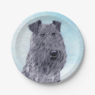 Kerry Blue Terrier Malerei Niedliche Original Dog Pappteller