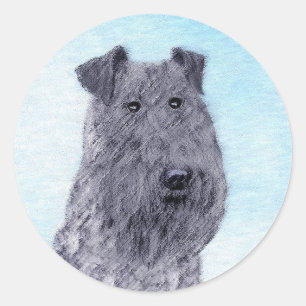 Kerry Blue Terrier Malerei Niedliche Original Dog  Runder Aufkleber