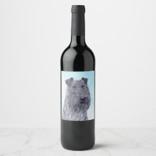 Kerry Blue Terrier Malerei Niedliche Original Dog Weinetikett