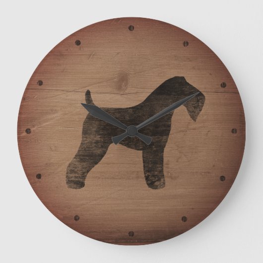 Kerry Blue Terrier Silhouette Rustic Große Wanduhr (Vorderseite)