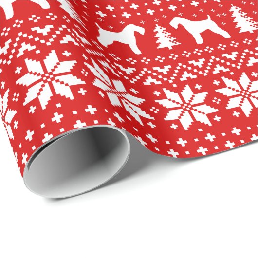 Kerry Blue Terrier Silhouetten Weihnachtsfeiertag Geschenkpapier (Rolleneckpunkt)