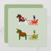 kerst dala paarden met arrenslee en katten einladung (Vorne/Hinten)