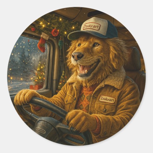 Kerst Sticker – De Gouden Chauffeur van Warmte (Vorderseite)
