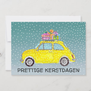 Kerstdagen Niederländisch Weihnachtsgelb Fiat 500 Feiertagskarte