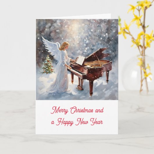 Kerstengel achter de piano karte (Gelbe Blume)