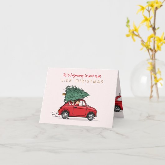 Kerstkaart Fiat 500 rood met kerstboom Karte (Gelbe Blume)