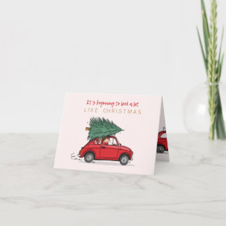Kerstkaart Fiat 500 rood met kerstboom Karte