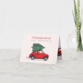 Kerstkaart Fiat 500 rood met kerstboom Karte (Vorderseite)