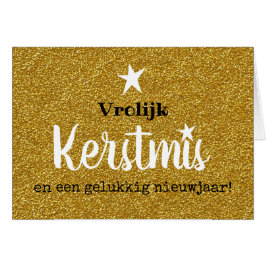 Kerstkaart glitter en glamour goud ster