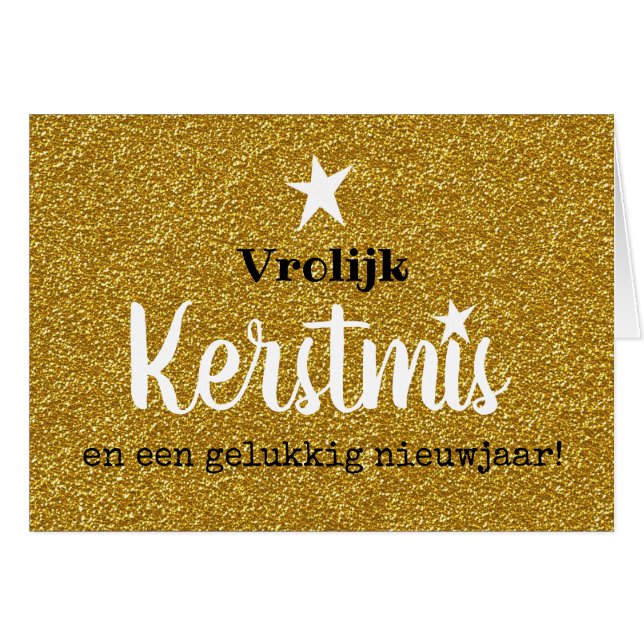 Kerstkaart glitter en glamour goud ster (Vorderseite (Horizontal))