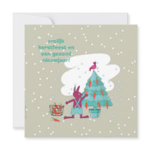 kerstkaart met konijn en wortelversiering