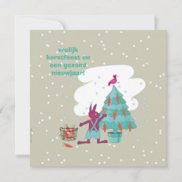 kerstkaart met konijn en wortelversiering karte