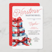 Kerstmis Luiertaart Rood Blauw Babyborrel Einladung (Vorne/Hinten)