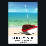 Kerteminde North Beach Denmark Reiseplakat Poster<br><div class="desc">Kerteminde North Beach dänisches Urlaubsposter,  Dänemark Boot Cartoon Urlaubstext.</div>