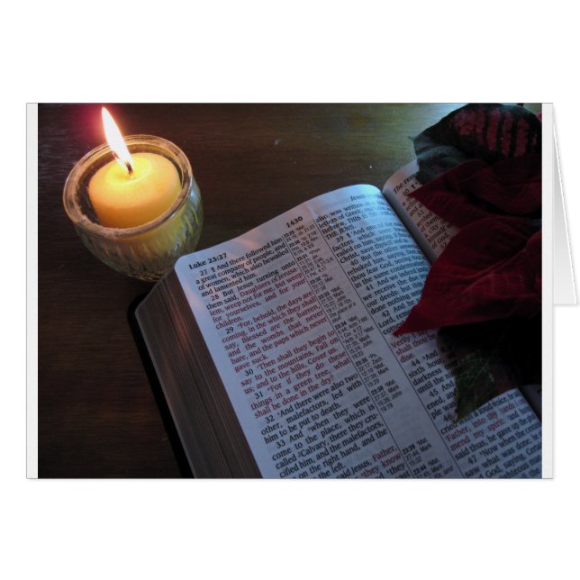 Kerze, Bibel und Poinsetta (Vorderseite (Horizontal))