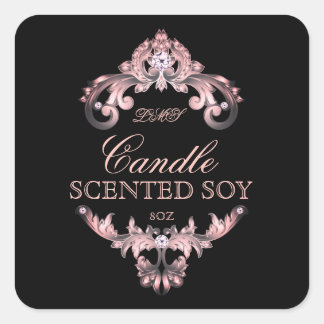 Kerze Elegant Rosa Schwarzes Produktlabel Quadratischer Aufkleber