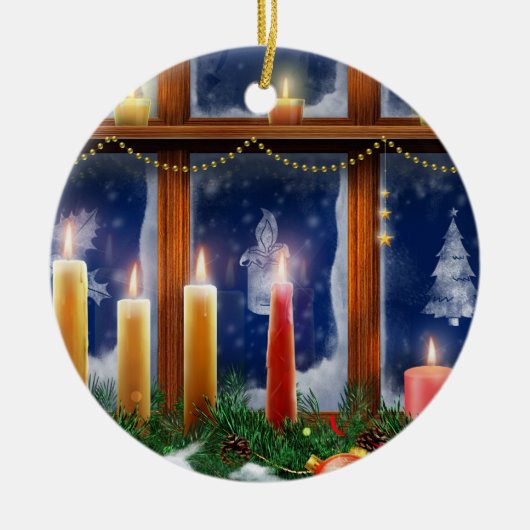 Kerze in der Fenster-Weihnachtsverzierung Keramik Ornament (Vorne)