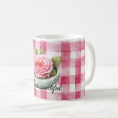 Kerze mit rosa Rosen im Karomuster Kaffeetasse (VorderseiteRechts)