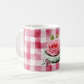 Kerze mit rosa Rosen im Karomuster Kaffeetasse (Vorderseite Links)