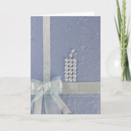 Kerze mit weißen Perlen personalisieren, Bogen-Tau Karte