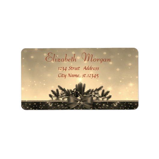 Kerze, Pine Tree, Bow Holiday Adressaufkleber (Vorne)