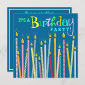 Kerzen auf der Blue Birthday Party Einladung (Vorne/Hinten)