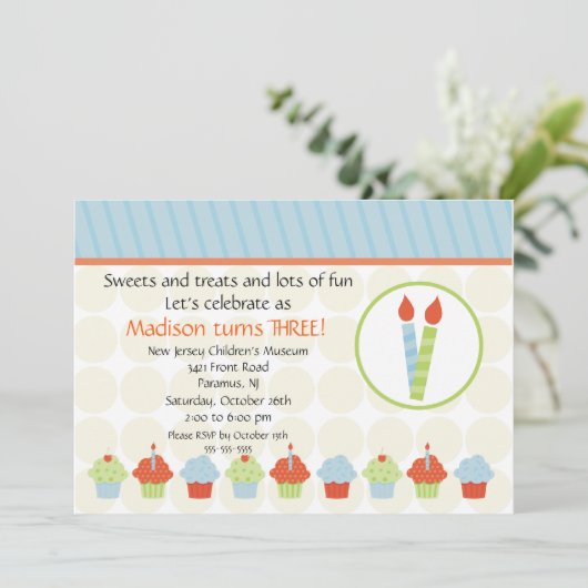 Kerzen & Cupcakes Einladung (Stehend Vorderseite)