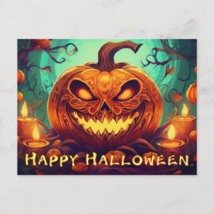 Kerzen des gezahnten Kürbis leuchten Halloween-Kun Feiertagspostkarte