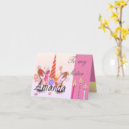 Kerzen Einhorn Gesichtskuchen Geburtstag Karte (Gelbe Blume)