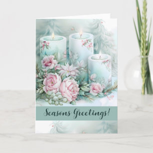 Kerzen-Eleganz in pastellfarbenen Blüten Feiertags Feiertagskarte